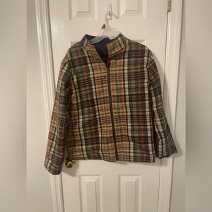 Vintage Faux Wool Plaid Navy Reversible Jacket